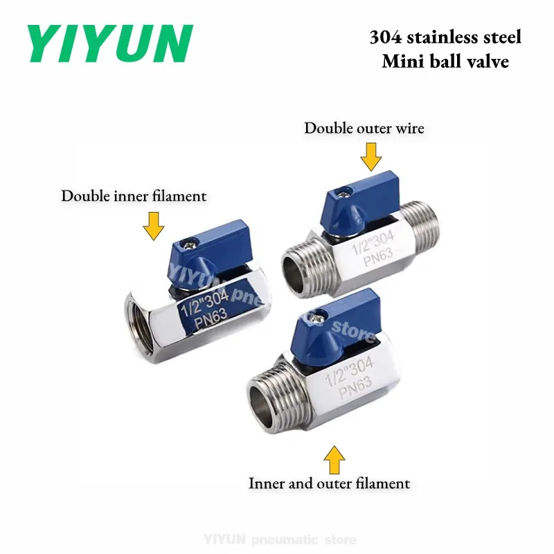304 stainless steel Mini ball valve On-off valve M14X1.5 M16X1.5 M20X1.5 1 2  3  4 points  NPT pneumatic tool