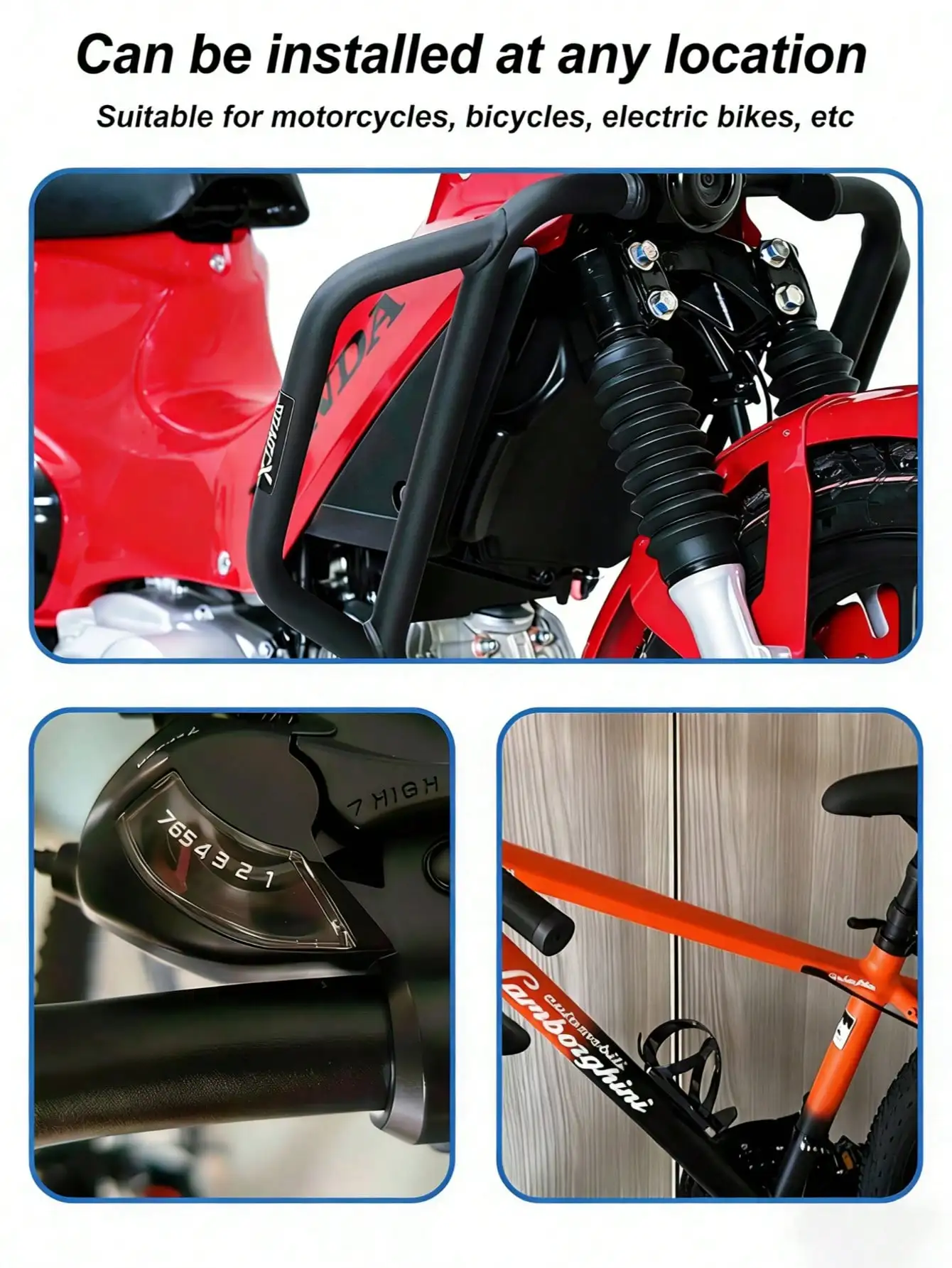 حامل أكواب عالمي للدراجات النارية - قفل ذاتي قابل للتعديل، 360 درجة °   دوران، يناسب الدراجات النارية/الدراجات الإلكترونية/الدراجات البخارية