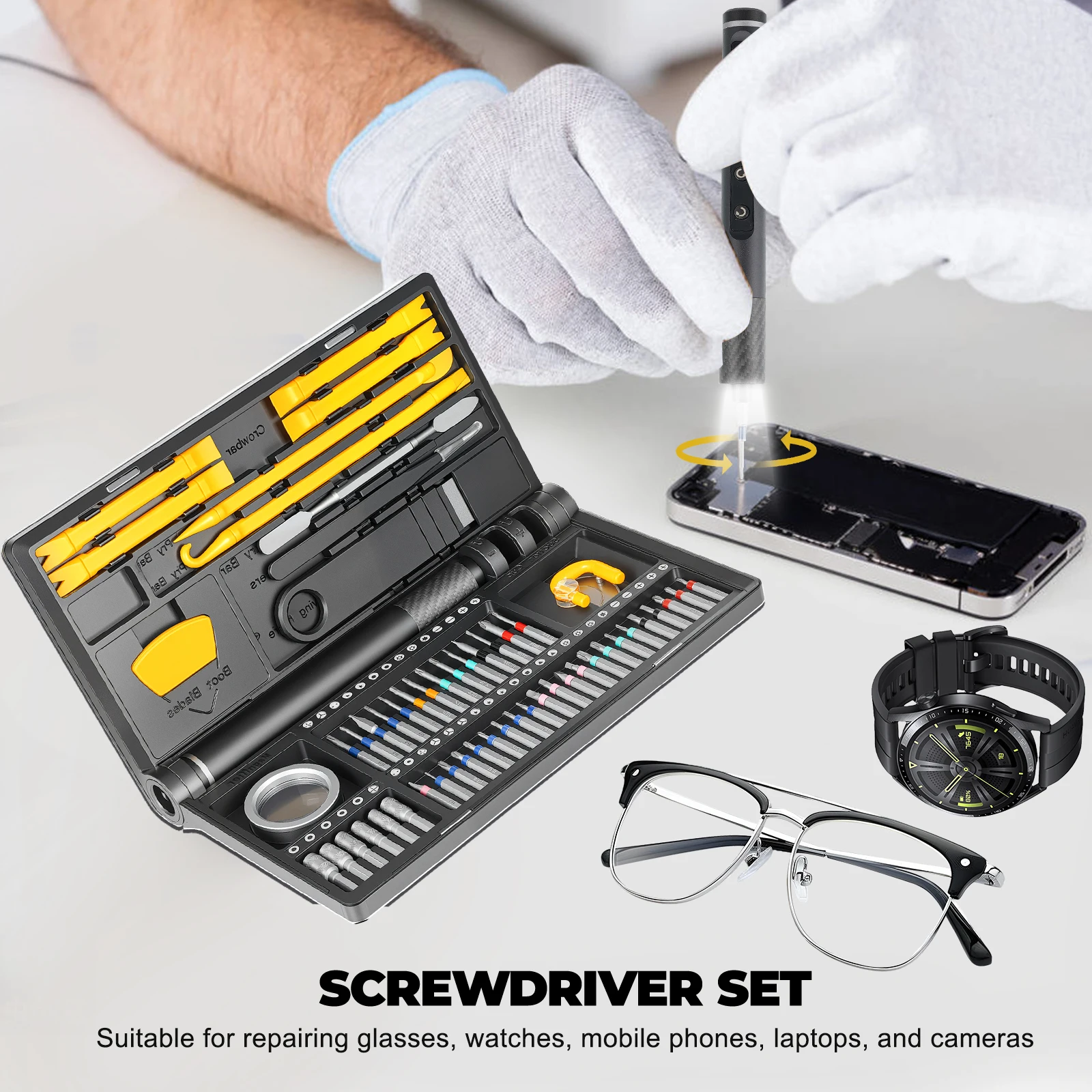 Galacok 71 in 1 Mini Electric Screwdriver Set Precision Cordless Screwdriver with 42 Magnetic Screwdriver Bits Power Repair Tool