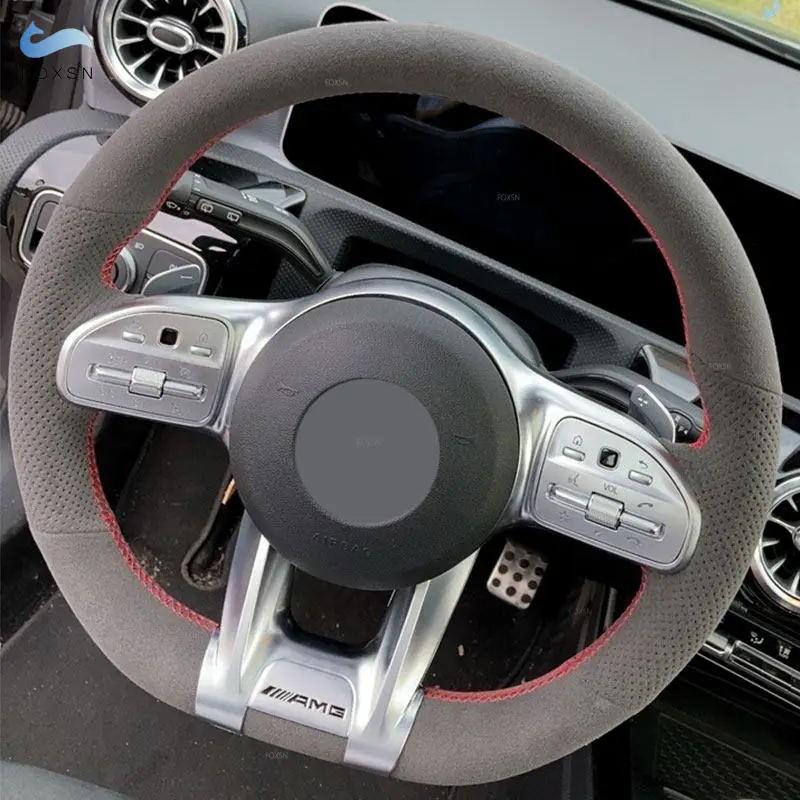 Zamszowy skórzany pokrowiec na kierownicę do Mercedes Benz AMG GT C190 R190 W177 V177 W205 W213 X253 C118 X247 W463 W167 W222