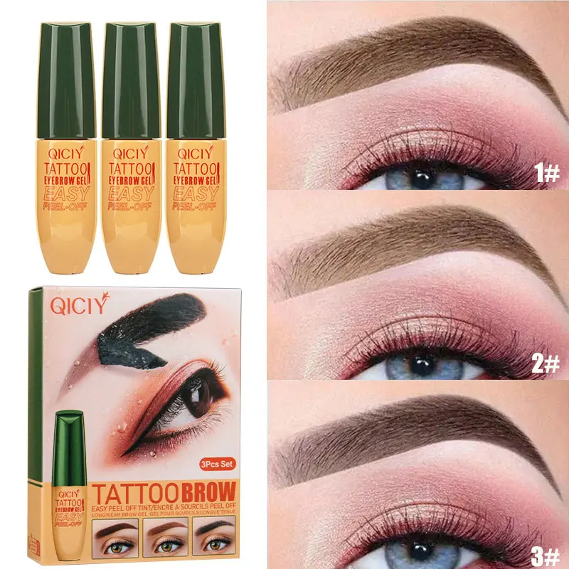 3 pz/set Sopracciglio Del Tatuaggio Impermeabile di Lunga Durata Sopracciglio Tinta Sopracciglio Peel Off Tinta Gel Anti-Savature Sopracciglio Gel Tinta Sopracciglio tatuaggio