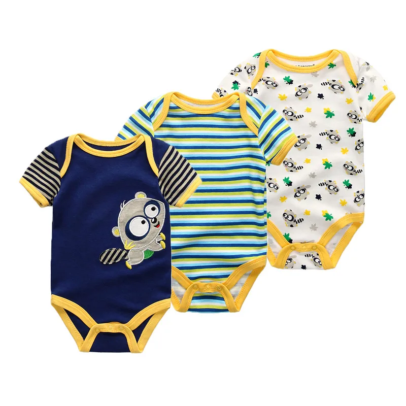 3Pieces Unisex New Born Bodysuits Set Cotton Baby Clothes  0-12M Short Sleeve Bebes