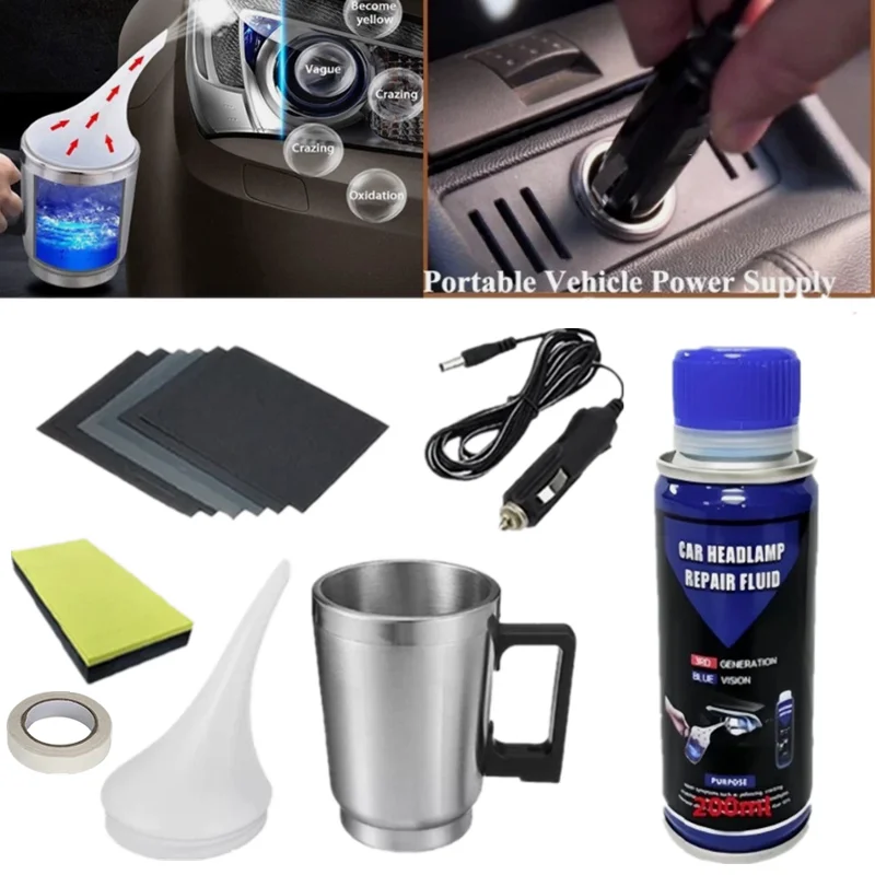 Headlight Restoration Kit Car Headlight Glass Scratch Renovation Tool 200ML Repair Liquid Polish Kit Remove Yellowing Oxidation