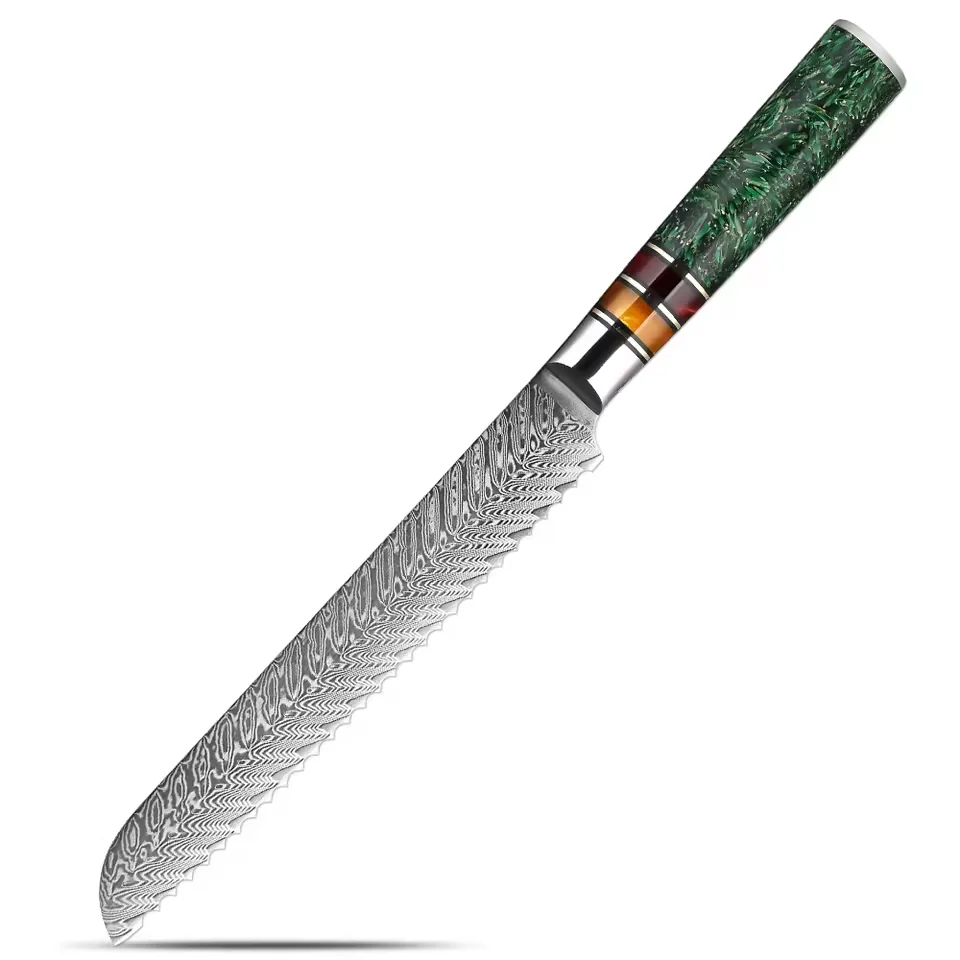 XITUO 8 Inch Bread Knife,Professional Wavy Edge Serrated Knife Damascus Steel Sharp,Sourdough Slicing for Rice Husk Resin Handle