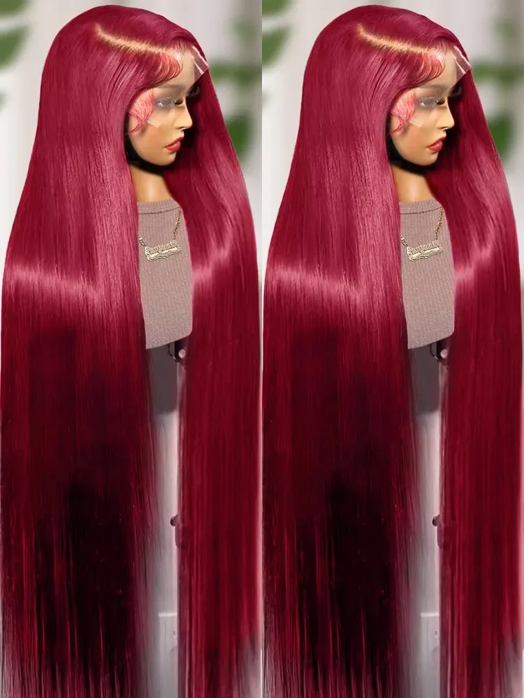 

99J Colored Lace Front Human Hair Wigs Straight Burgundy 13x4 5x5 Transparent Full Lace Frontal Wig Red Brazilian Wigs For Women