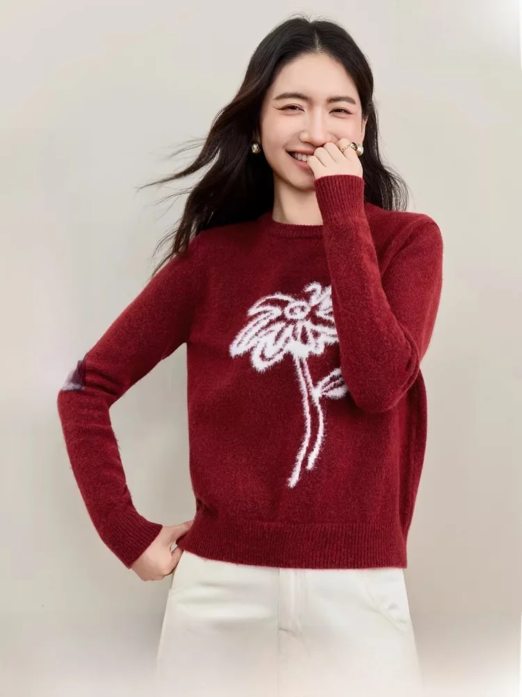 

Женский вязаный свитер Shadow Good Luck красного цвета, весна 2026, новый стиль, приталенный крой, для ношения как под одежду, так и поверх нее, с круглым вырезом, длинный рукав