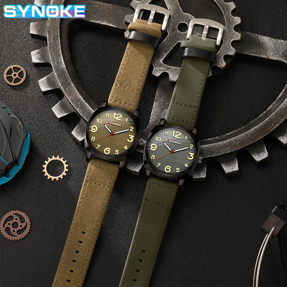 Men Outdoor Sports Quartz Large Screen Display  Digital Dial Plate For Men Fashion Belt Watch Retro Non Mechanical Watch SYNOKE