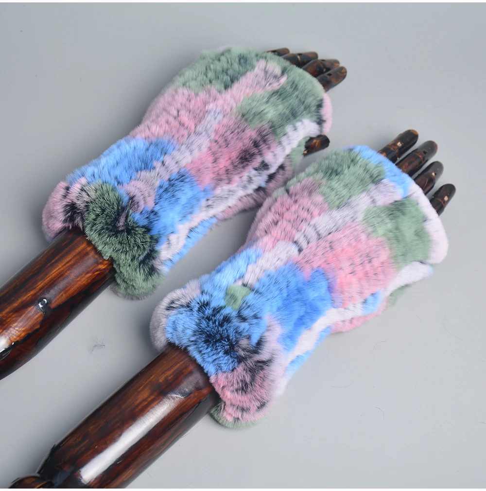 Lady Winter 100% Natural Real Rex Rabbit Fur Glove Women Soft Rex Rabbit Fur Glove Foashion Warm Knitted Genuine Fur Gloves