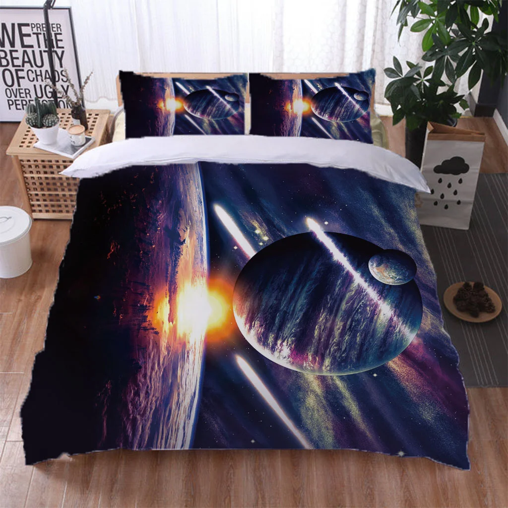 Full Queen Bed Set 3D Sky Planet Quilt Cover Comforter Cover 3 Pieces Pattern Duvet Cover Set Bedding For Aldult Kids Bed Set