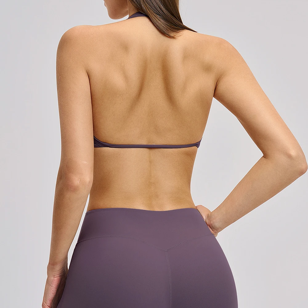 Summer Sports Bra Women Seamless Halter Top Fitness Bra High Support Push-up Open Back Gym wear Running Yoga Workout Underwear