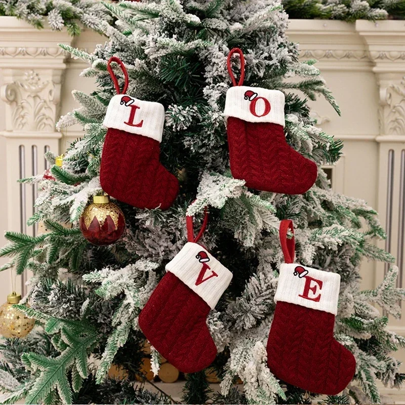 Christmas stocking Decorative Letter Christmas Boots Stocking Gift Bag Christmas Tree Hanging Pendants 2025 New Year Decor