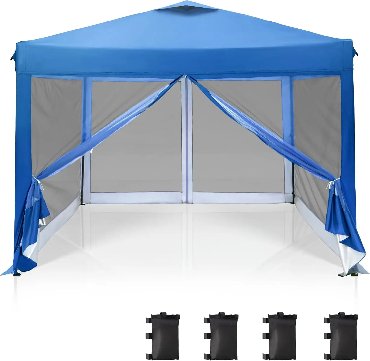 10'x 10'Pop Up Canopy Tent with Netting Instant Gazebo Ez up Screen Party Tent House Room with Carry Bag Height Adjustable Blue