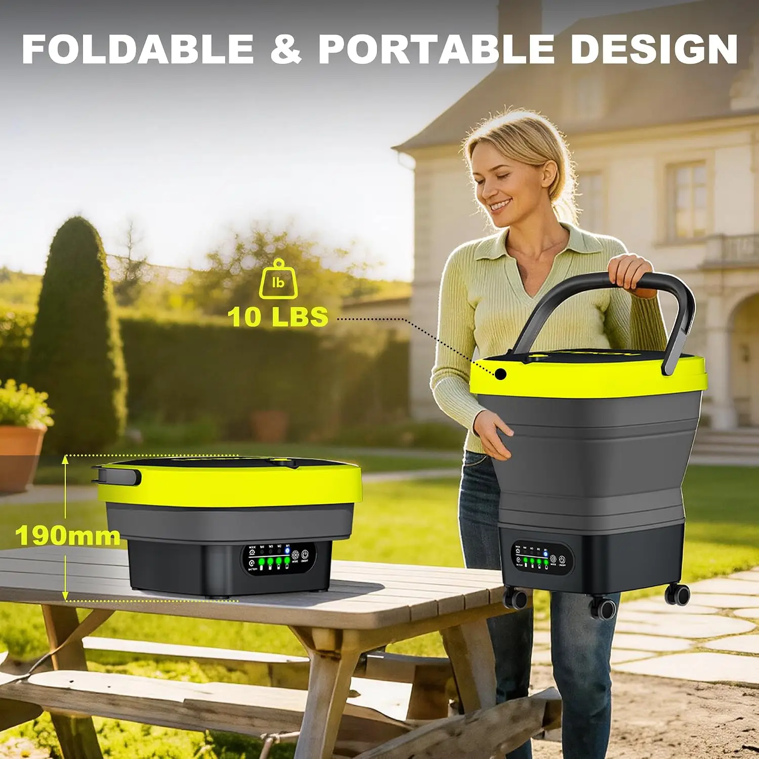 Foldable Washer Cordless 4 5Gal Tank 10FT Hose