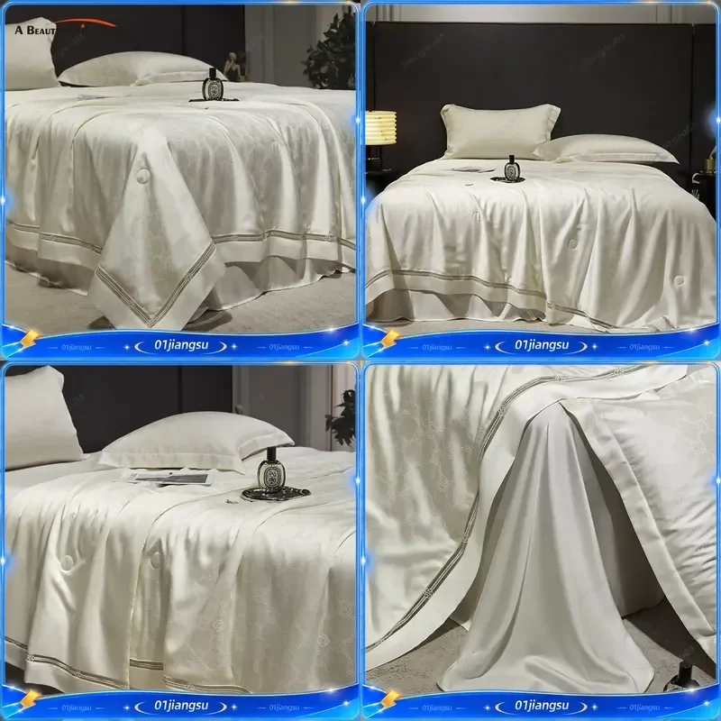 800TC Lyocell Fiber Jacquard Summer Quilt Bedding Set Soft Silky Cool Feeling Comforter Blanket With Sheet Pillowcase Luxury