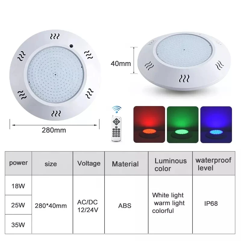 Светодиодный полимерный светильник для бассейна, водонепроницаемое Подводное освещение для бассейна, 12 В переменного тока, настенная лампа с изменяемыми цветами RGB, 18 Вт, 25 Вт, 35 Вт