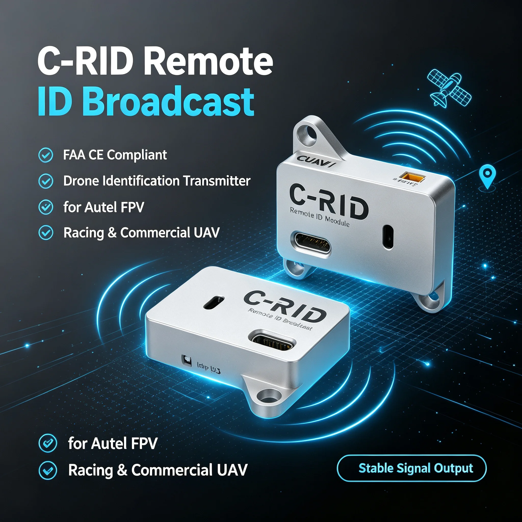 C-RID Remote ID Broadcast Module FAA CE Compliant Drone Identification Transmitter for Autel FPV Racing Commercial UAV