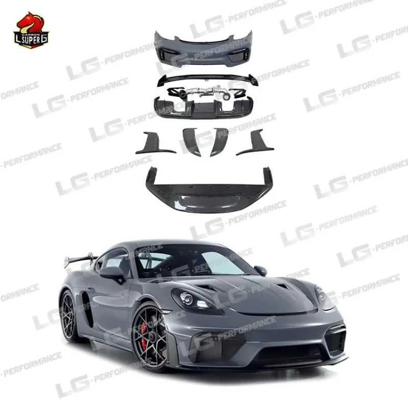 

RS Style Carbon Fiber Body Kit Front Bumper Lip Rear Diffuser Vent Spoiler For Porsche 718 Cayman Boxster