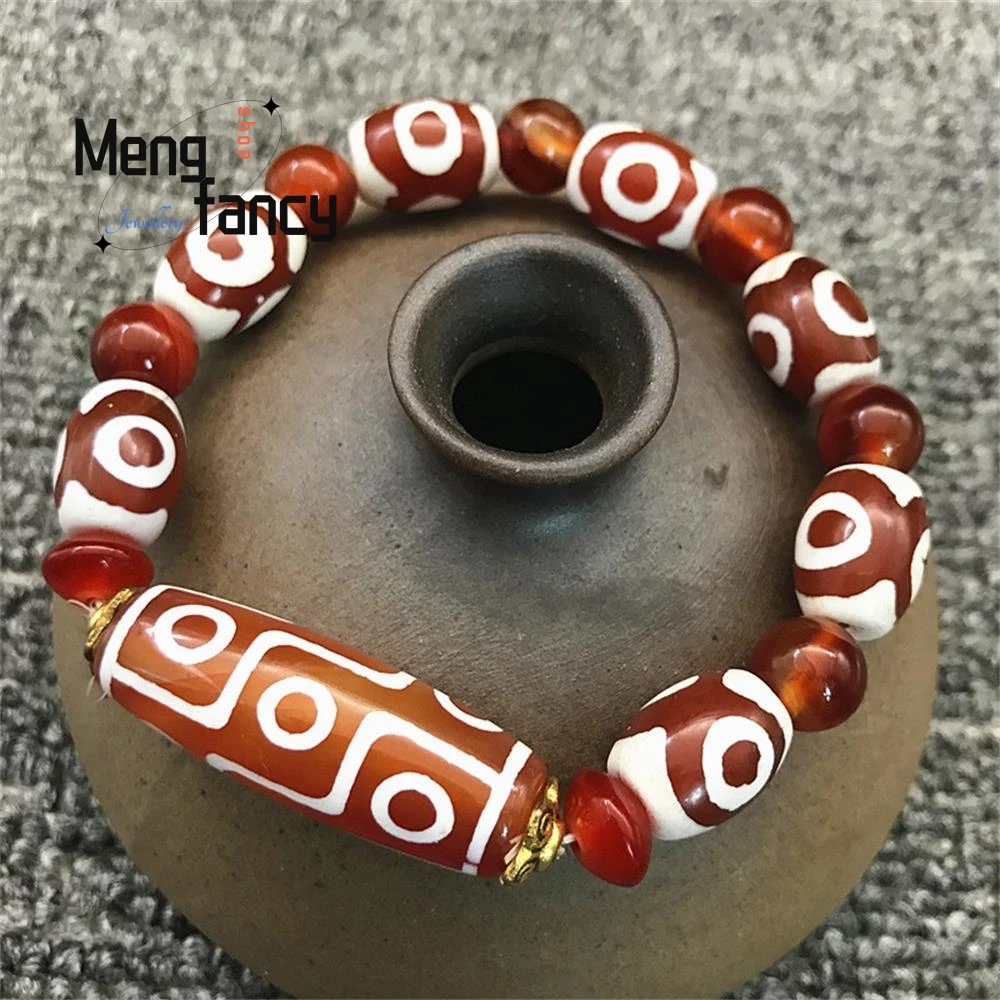 Agate Nine Eyed Dzi Bead Bracelet Natural Jade Fine Jewelry Charm Fashion Luxury Amulet Mascot Men Women Souvenir Holiday Gift