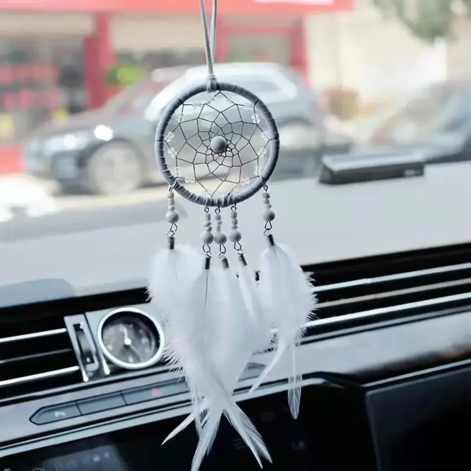 Dream Catcher Car Pendant for Girls Feather Crystal Mirror Hanging Pendant Home Decor Lucky Car Ornament Interior Accessories