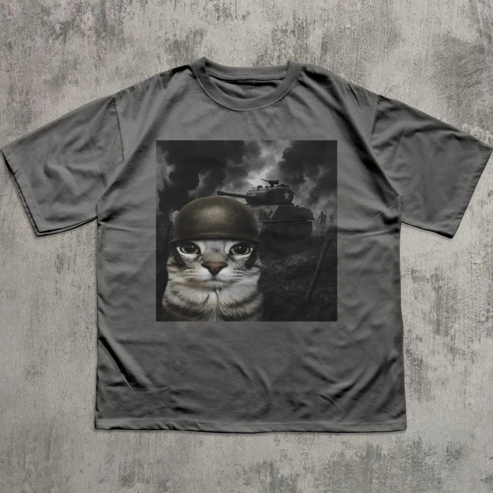 Cat in Battlefield Funny Meme Stupid Gifts Silly Cats T-shirt Kitten Soldier Tshirt Weird Shirts, Cringey Tees, Cat Lover Gifts