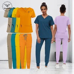 Doctor Nursing Uniforms Multicolour Jogger Suit V-neck Tops Pocket Pants Nurse Scrubs Set New Medical Clinical Clothes Women Men