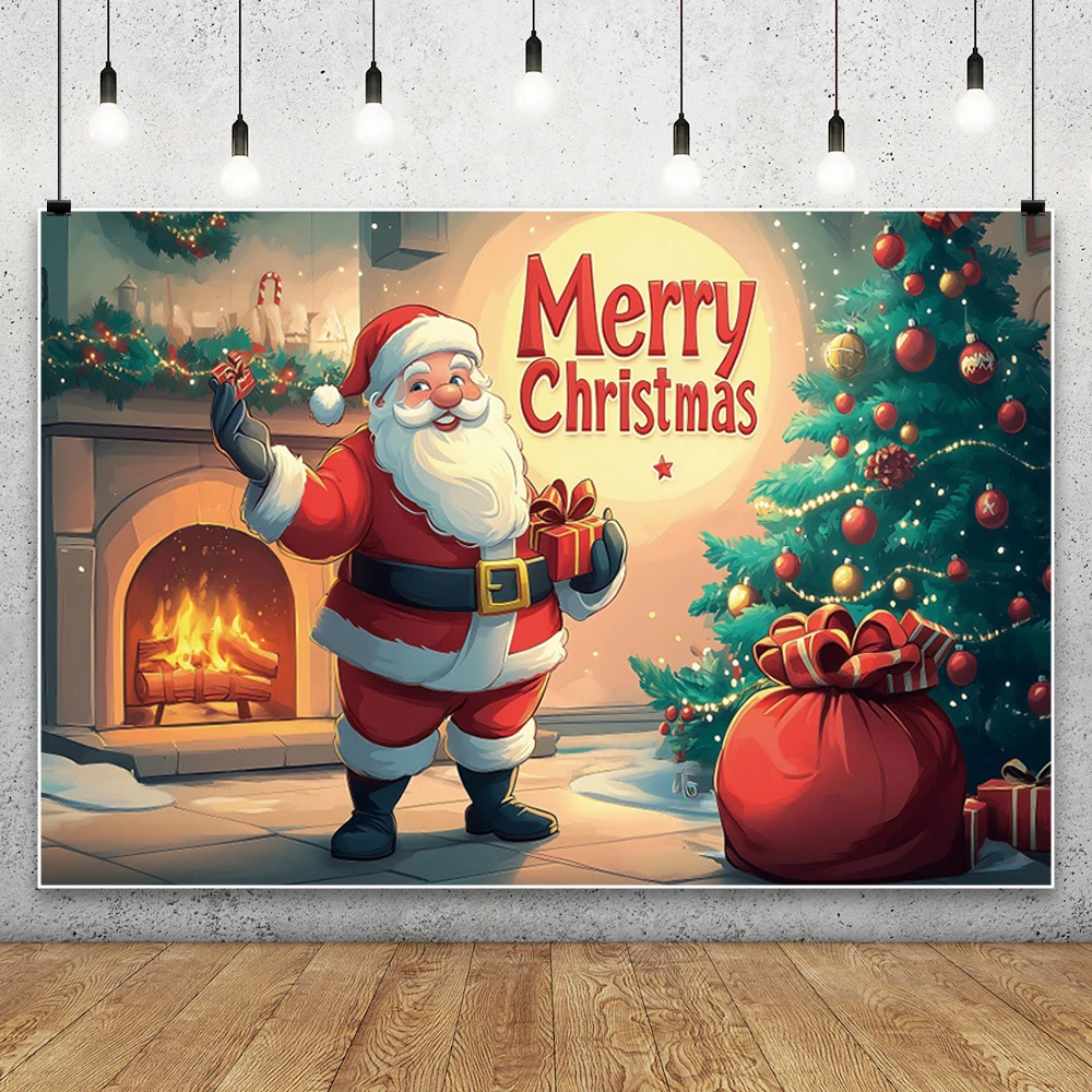 Санта-Клаус Рождественский фон для фотосъемки Рождественская елка Подарок Камин Праздник Семья Детский портретный фон Декор для вечеринки Реквизит