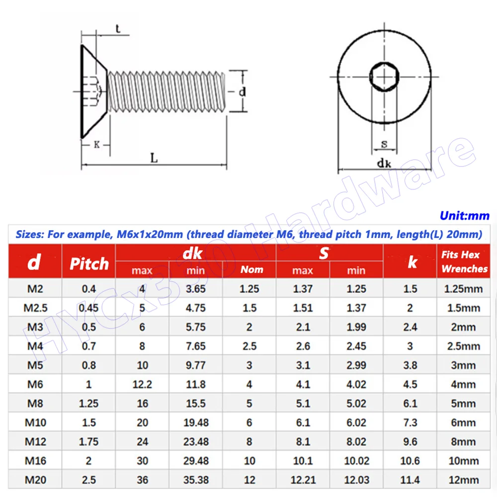 M2 M2.5 M3 M4 M5 M6 M8 304 Stainless Steel Countersunk Socket Head Cap Screw Titanium Gold Plated Bolts Assorted Lengths