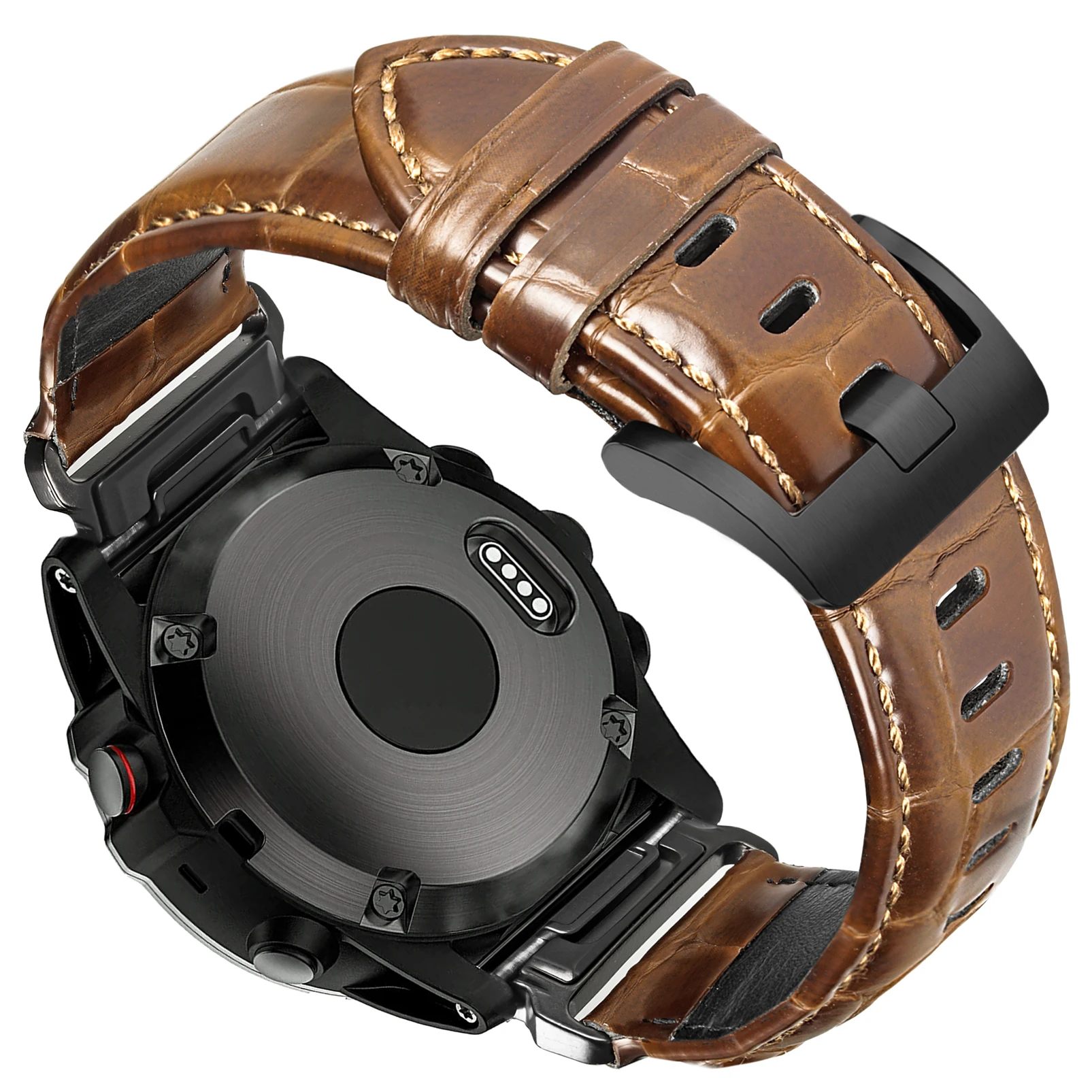 Hemsut Alligator Embossed Leather Straps Quickfit 26/22mm Watch Bands For Garmin Fenix Tactix Epix Instinct Quatix Descent