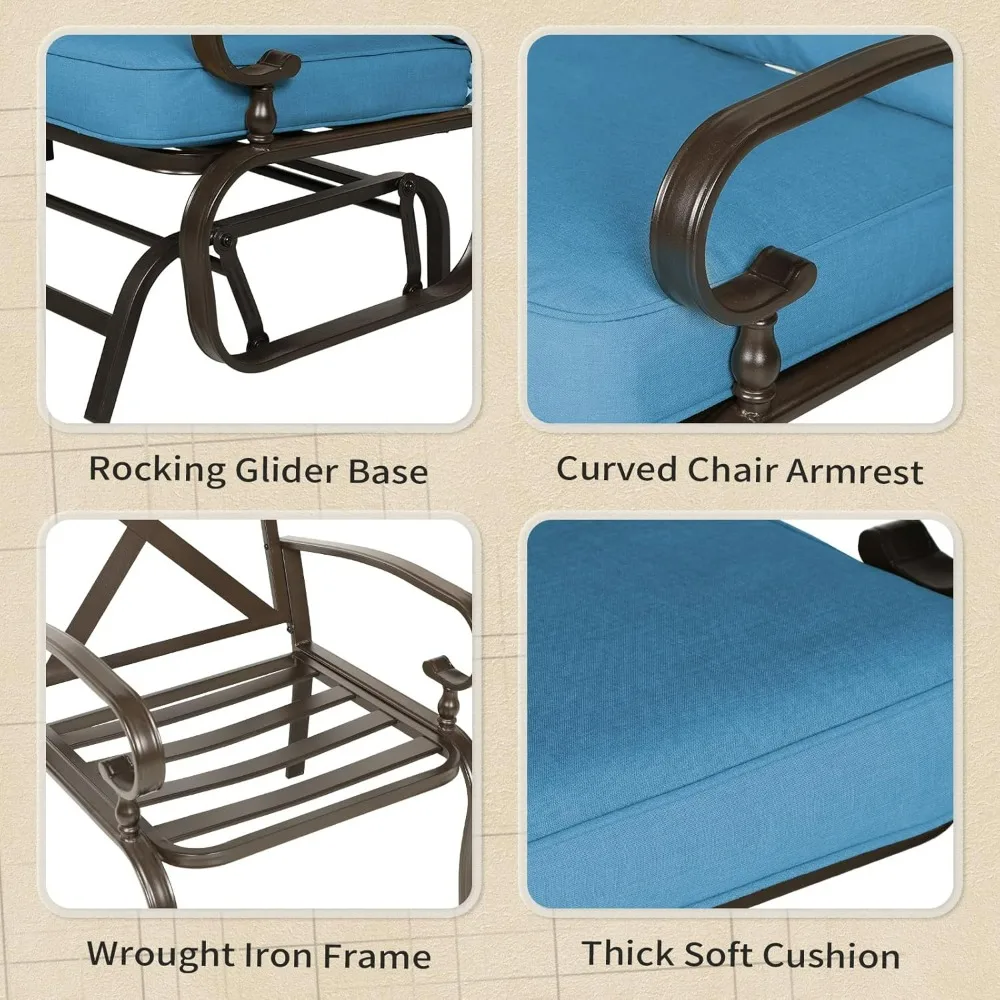 طقم أثاث معدني خارجي مكون من 5 قطع، طقم محادثة للفناء، طائرة شراعية من الحديد المطاوع، كرسيين فرديين، مقعدين وطاولة قهوة، Pe #6