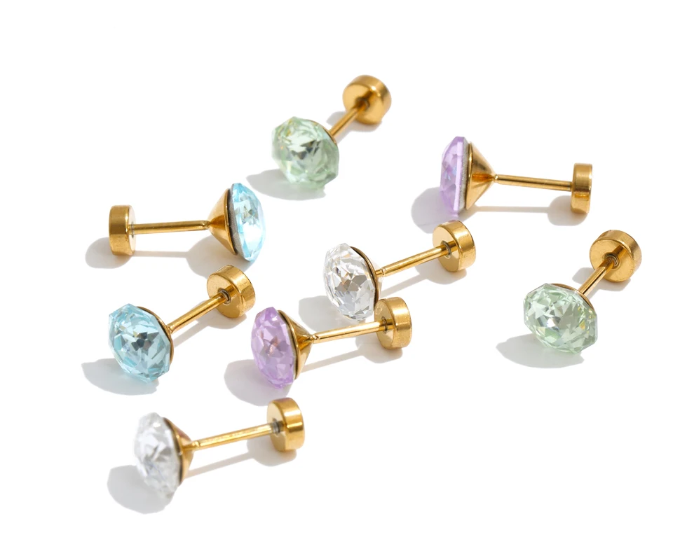 Yhpup 316 Edelstahl K9 Kristall Runde Flache Knorpel-Ohrringe für Frauen Mehrfarbig Glänzender Zarter Piercing-Schmuck – Detail 1