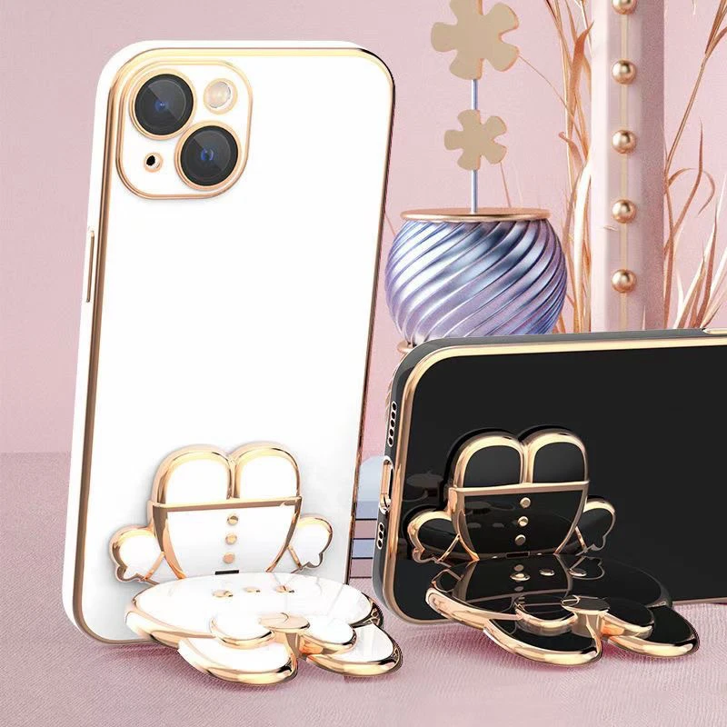 1Pieces 360° Rotating Bracket 2 In 1 Cartoon Rabbit Make-up Mirror Phone Holder Universal Foldable Desktop Stand Outdoor Tools