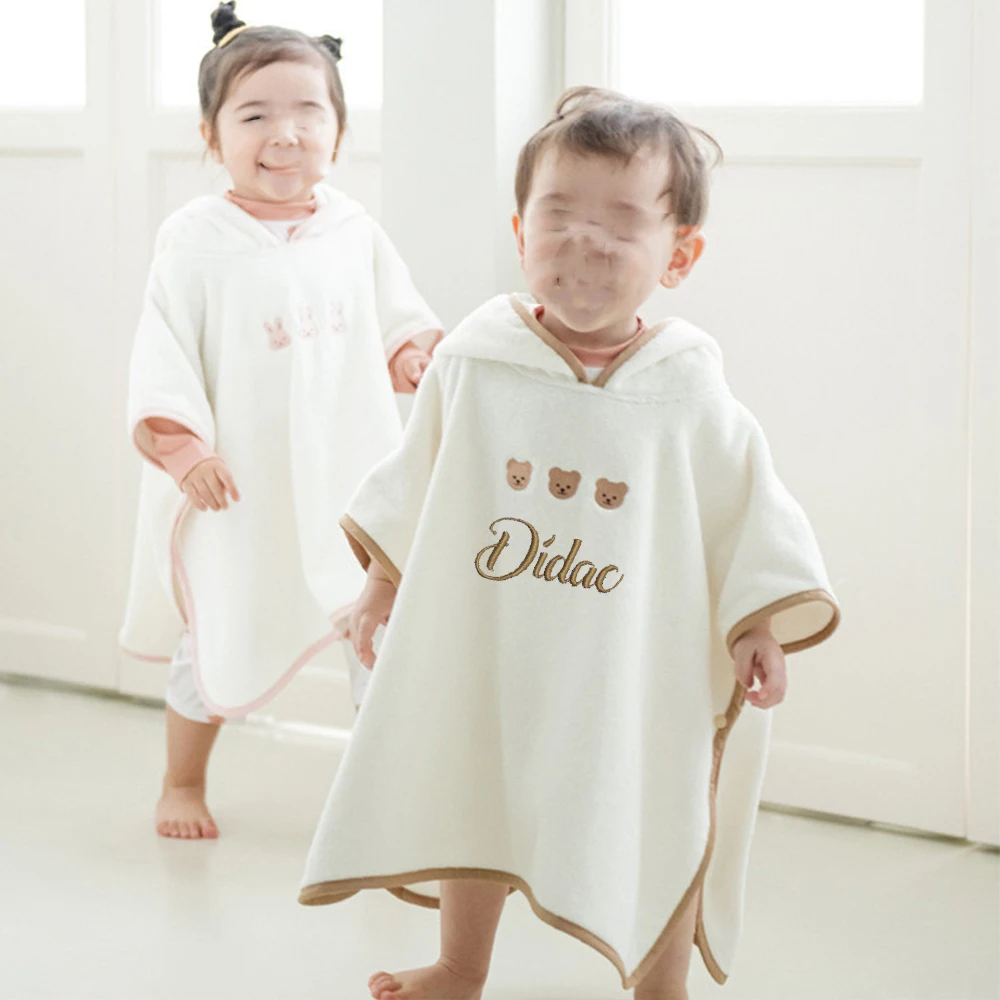 Personalized Embroidery Korean Version Baby Pure Cotton Hooded Bath Towel Cape Style Children's Bathrobe Baby Towel