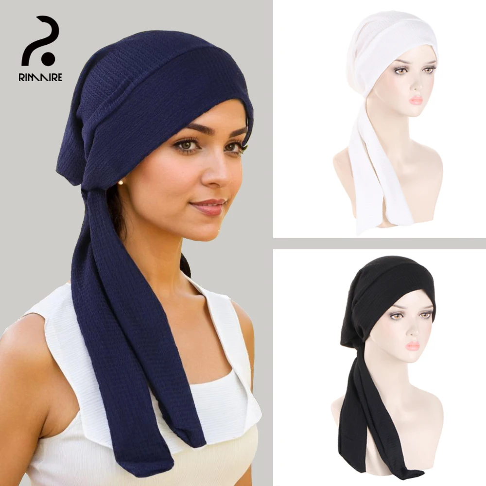 Women Muslim Stretch Inner Hijab Undercap Soft Solid Turban Hats with Tie-Back closure Ladies Hair Cover Cap Headscarf RIMAIRE