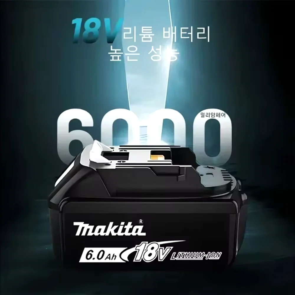 Original genuine Makita 18V Battery 6Ah,for Makita BL1830B BL1850B BL1850 BL1840 BL1860 BL1815 Replacement battery+Charger