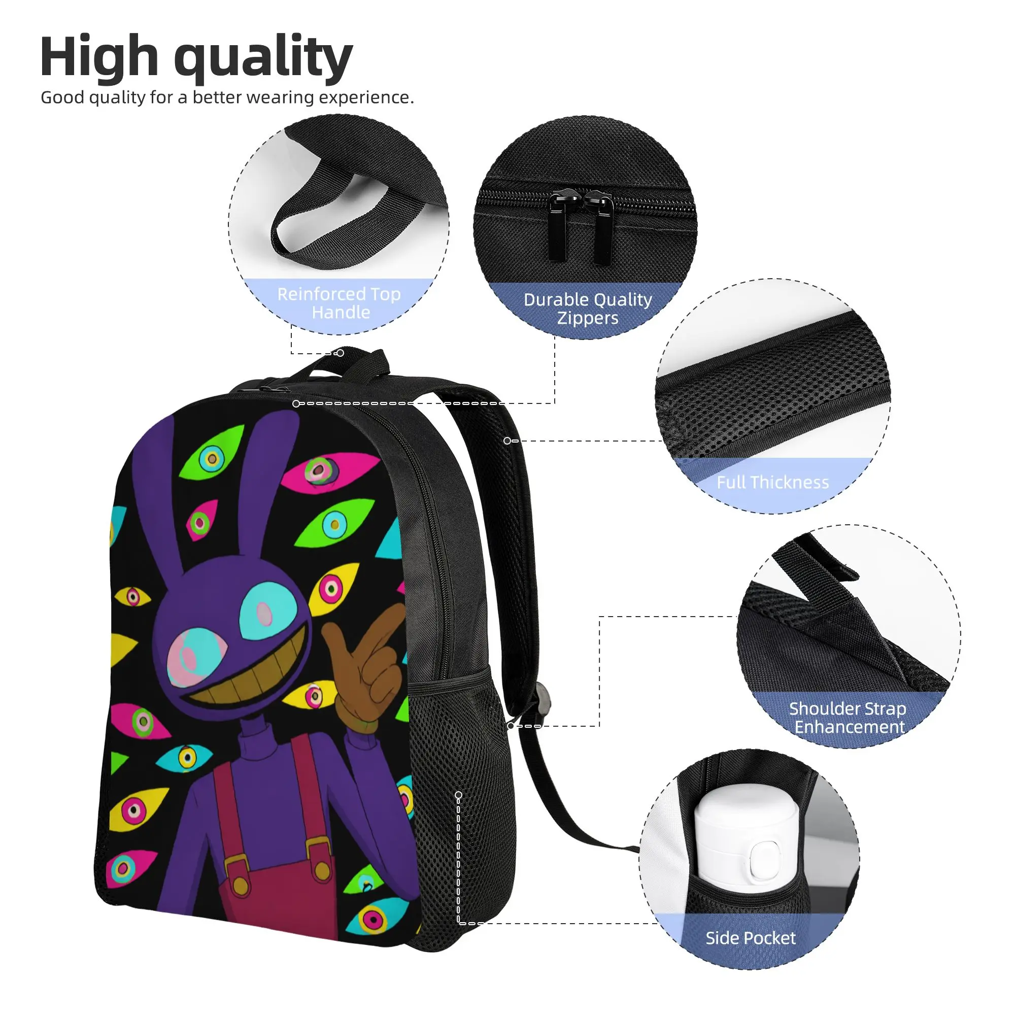 Jax Cartoon Digitals Circus Surreal Horror Glitchcore Creepy Eyes Backpack for Men High School Daypack  Laptop Shoulder Bag