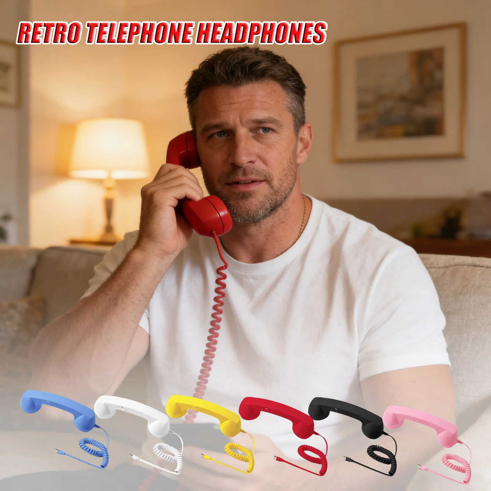 Retro Telephone Handset Headphone Wired 3.5mm/Usb-C Phone Receiver Old School Style Hand Call Receiver Anti Radiation Cell Phone