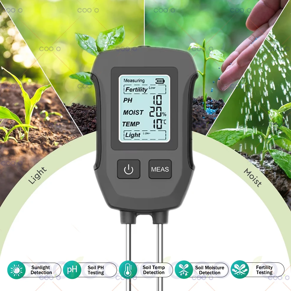 

Цифровой тестер почвы 5 в 1, многофункциональный детектор pH почвы, влажность, PH, измеритель температуры и света для садовых растений