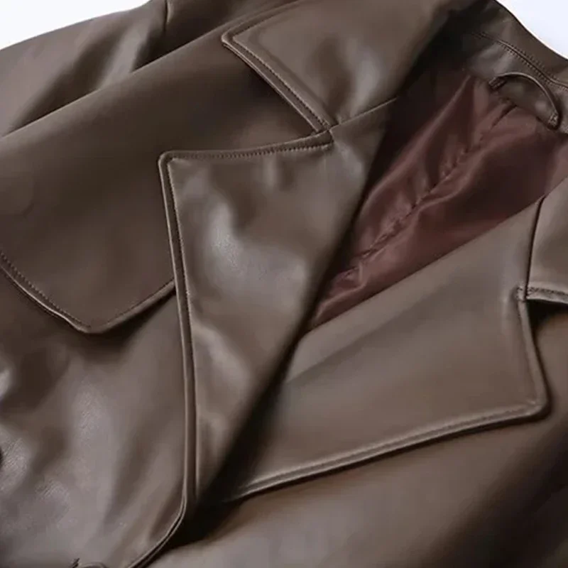 Con bottoni Capispalla Cappotto Feminina Con cintura Giacche in pelle Gilet Cappotto Solid Streetwear Moda