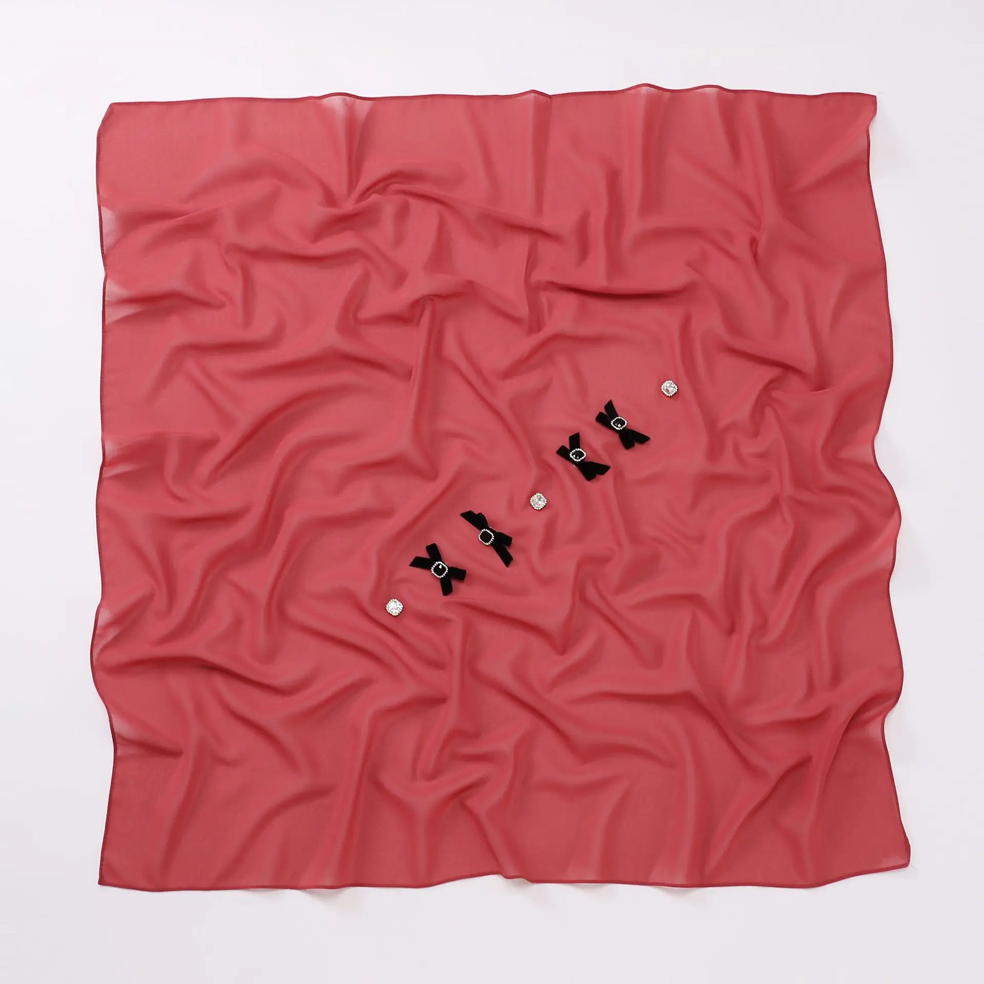

New Diamonds Bow Chiffon Square Scarf Hijab Women Headscarf Shawls Wrap Turban Bandanas Headband Kerchief Turbante Mujer 90*90cm