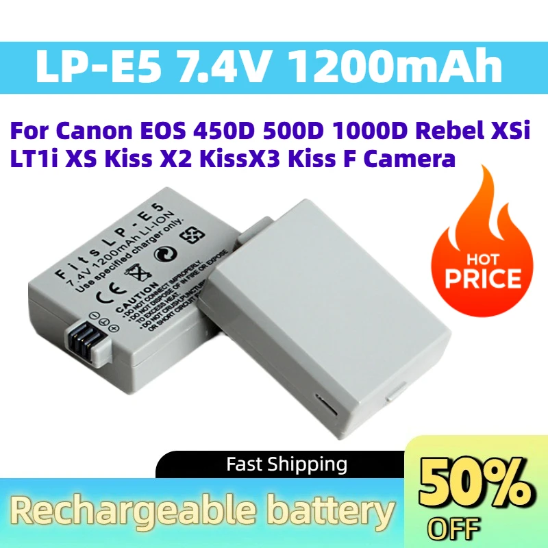 In Stock New LP-E5 7.4V 1200mAh Digital Battery for Canon EOS 450D 500D 1000D Rebel XSi LT1i XS Kiss X2 KissX3 Kiss F Camera