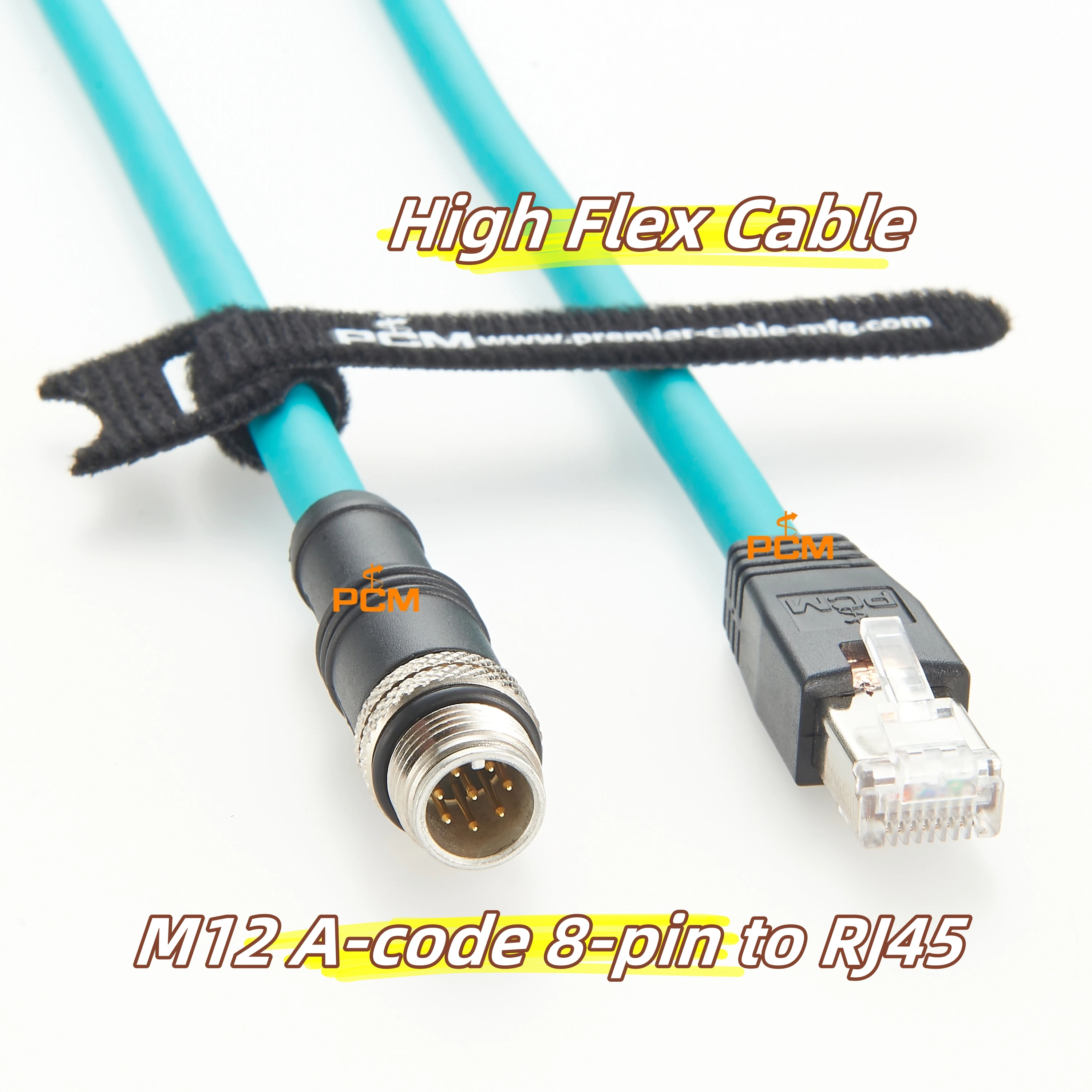 M12 A-code 8-pin to RJ45 High Flex Cable for Ethernet GigE Vision PoE IP Camera PTZ Controller Sensor Laser Scanner Basler JAI