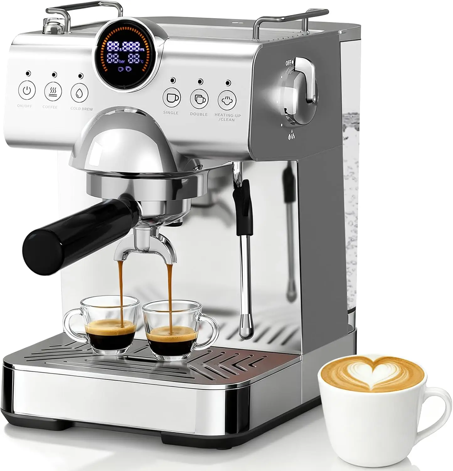 20 Bar Espresso Machine with Hot & Cold Brew, Milk Frother, 50oz Tank, LCD Display for Home Coffee