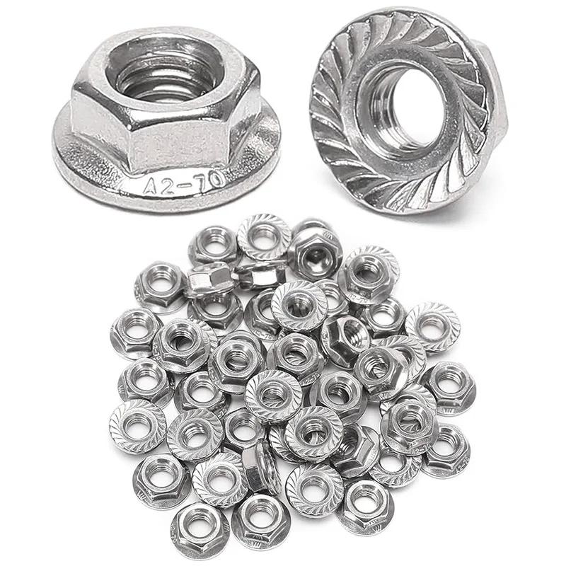 1-50 Stück M3 M4 M5 M6 M8 M10 M12 M16 M20 304 Edelstahl Sechskant-Flanschmuttern mit Sägezahnschloss DIN6923 – Detail 6