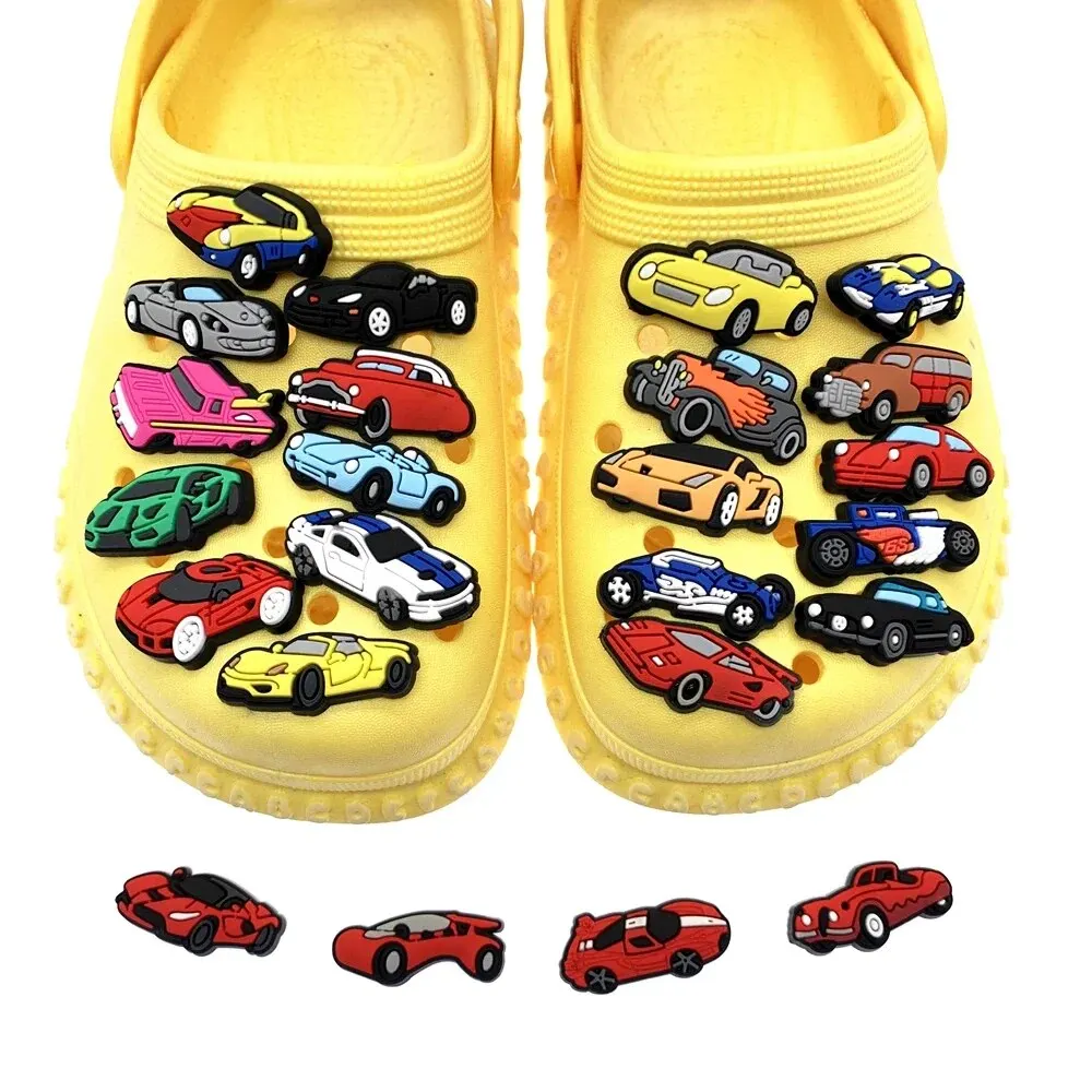 24pcs Car Series Shoe Charms Set For Clogs Bogg Bag Bubble Slides Sandals, PVC Shoe Decorations Beach Bag Accessories Gift