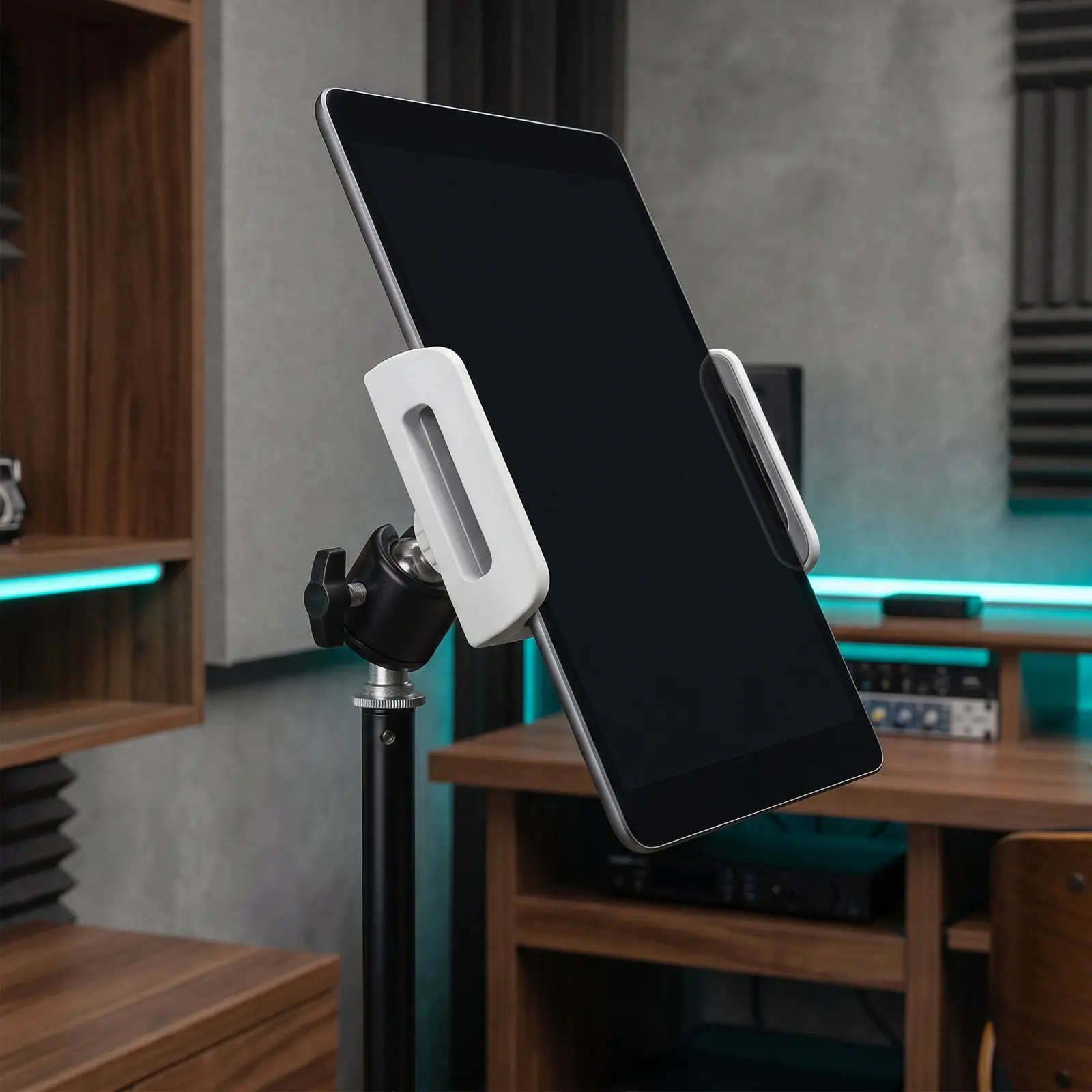 Music Rack Tablet Support Clamp 4.6 to 10 Inch Adjustable Pad Holder Mic Stand Clip for Sheet Music Reading Live Performance