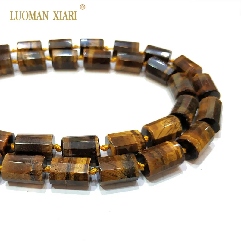 

LUOMAN XIARI Natural Tiger's eye Cylindrical Facted Stone Beads For Jewelry Making DIY Bracelet Necklace 11*16 mm Strand 15"