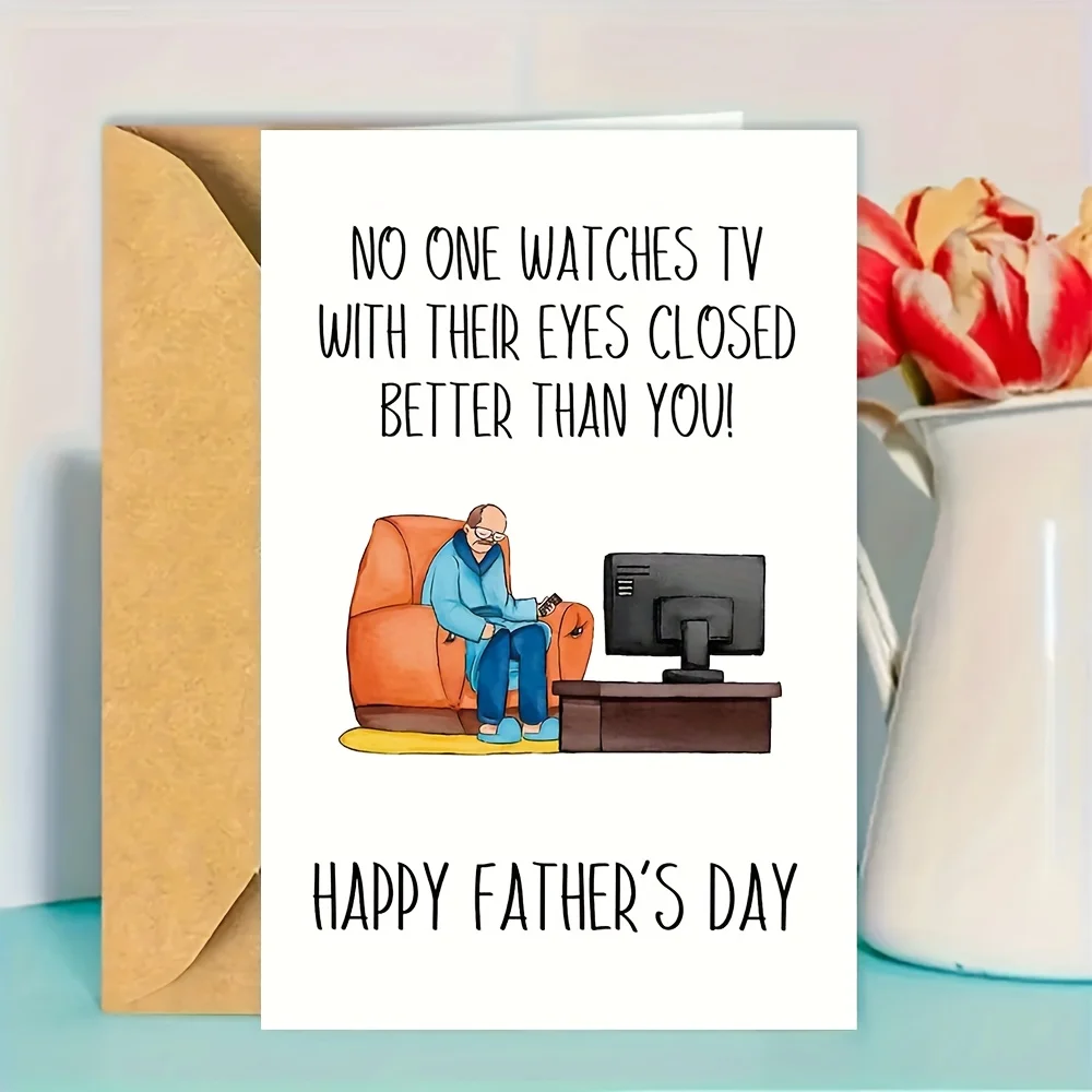 A humorous Father's Day card with an envelope, featuring the message 
