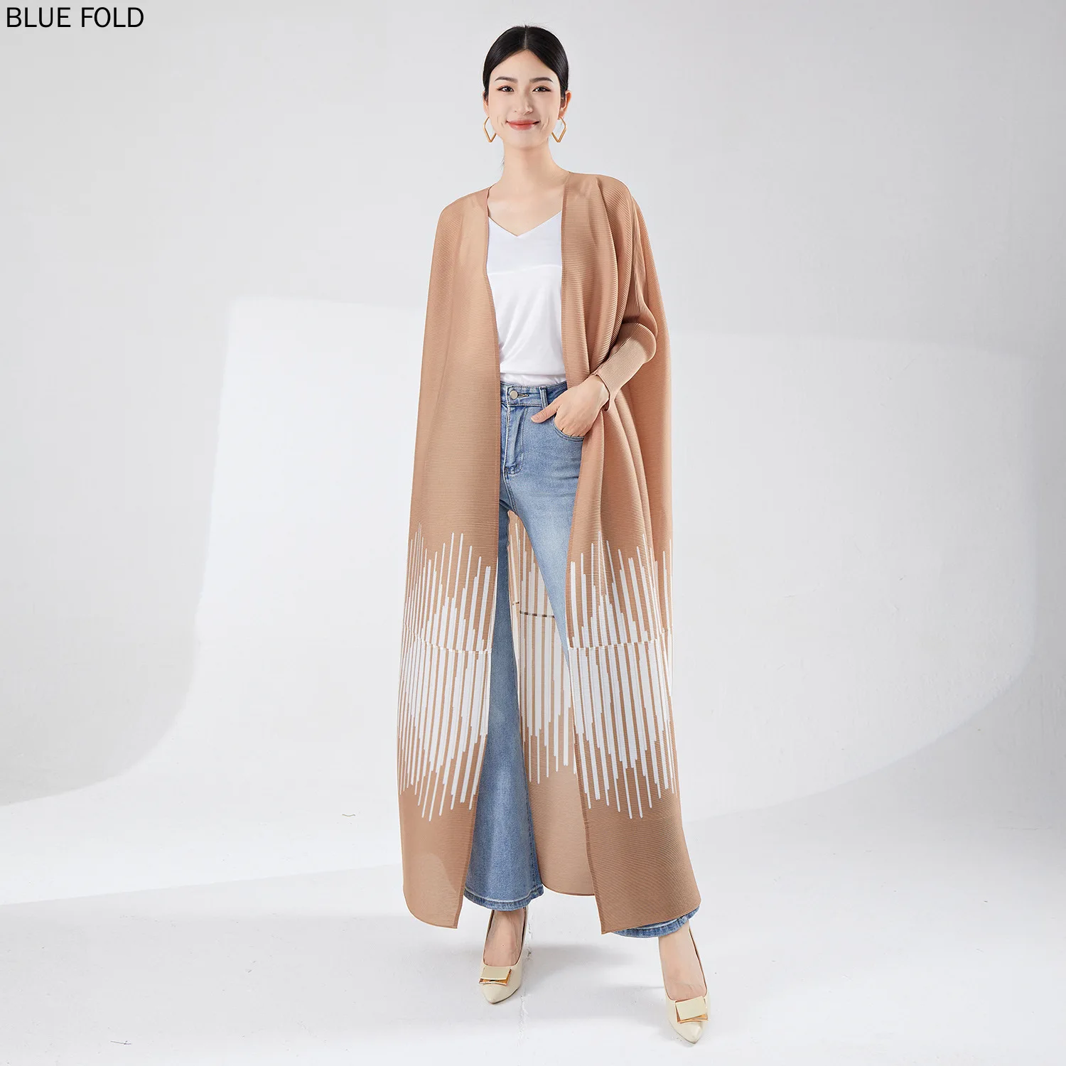 Miyake 라지 사이즈 아우터 트렌치 코트, 우아한 가디건 로브, 새로운 중동 무슬림 패션 