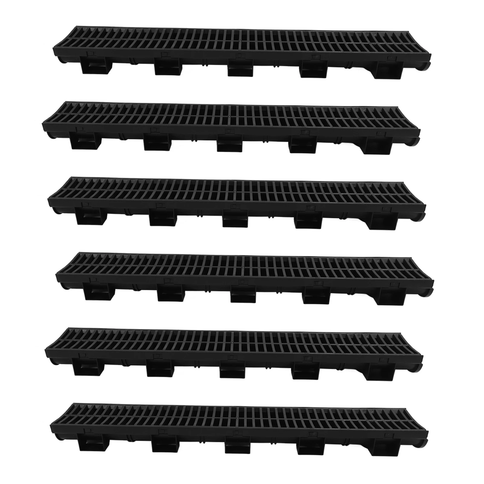 6 Set Trench Drain System Interlocking Leakage Proof Channel Drain with Grates for Gardens Farms Terrace Trench Drain System Cha