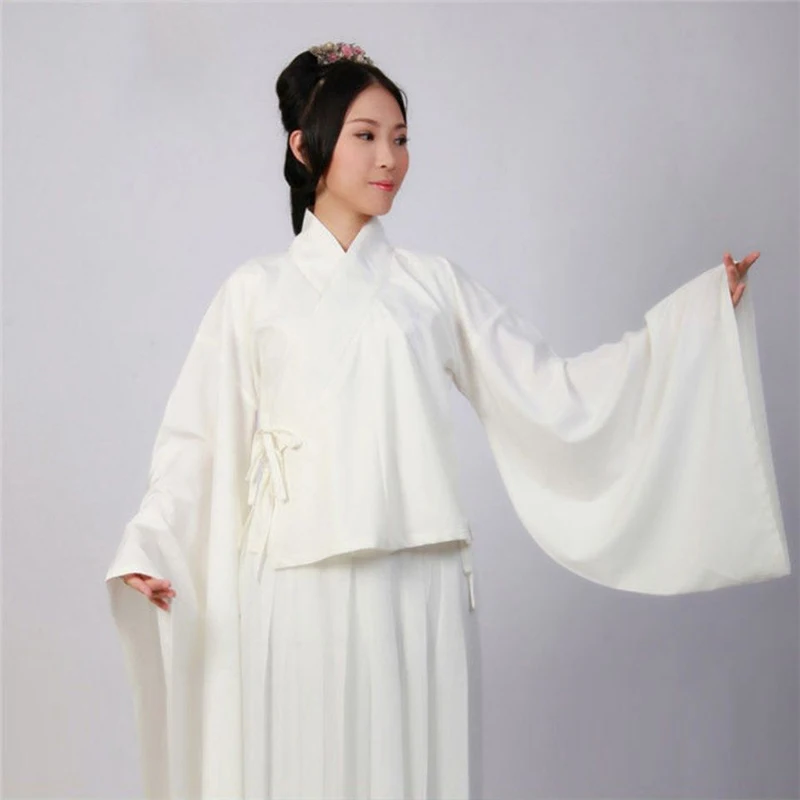 Costume Hanfu de Style chinois, blanc, noir, doublure, couleur unie, Kimono, haut, jupe, pantalon, vêtements d\'intérieur quotidiens, femmes, hommes,